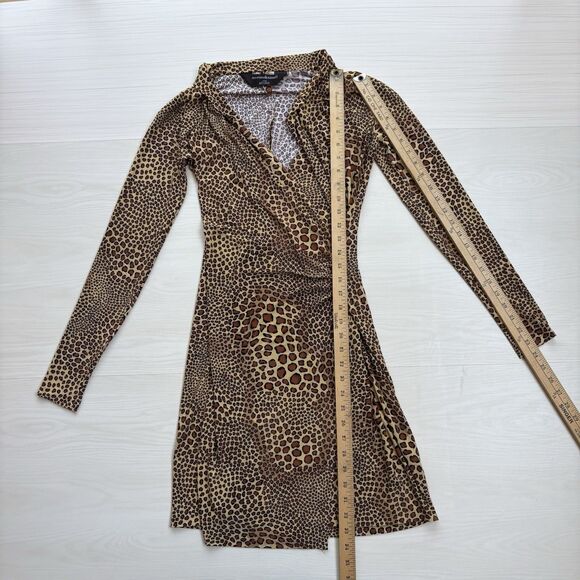 Norma Kamali Women Small Faux Wrap Dress Long Sleeve Side Drape Animal Print - Picture 6 of 14